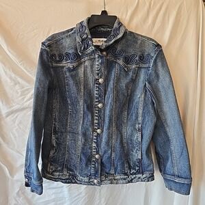 Back In The Saddle Womens L Denim Jacket Southwestern Detail Embroidery Rodeo
